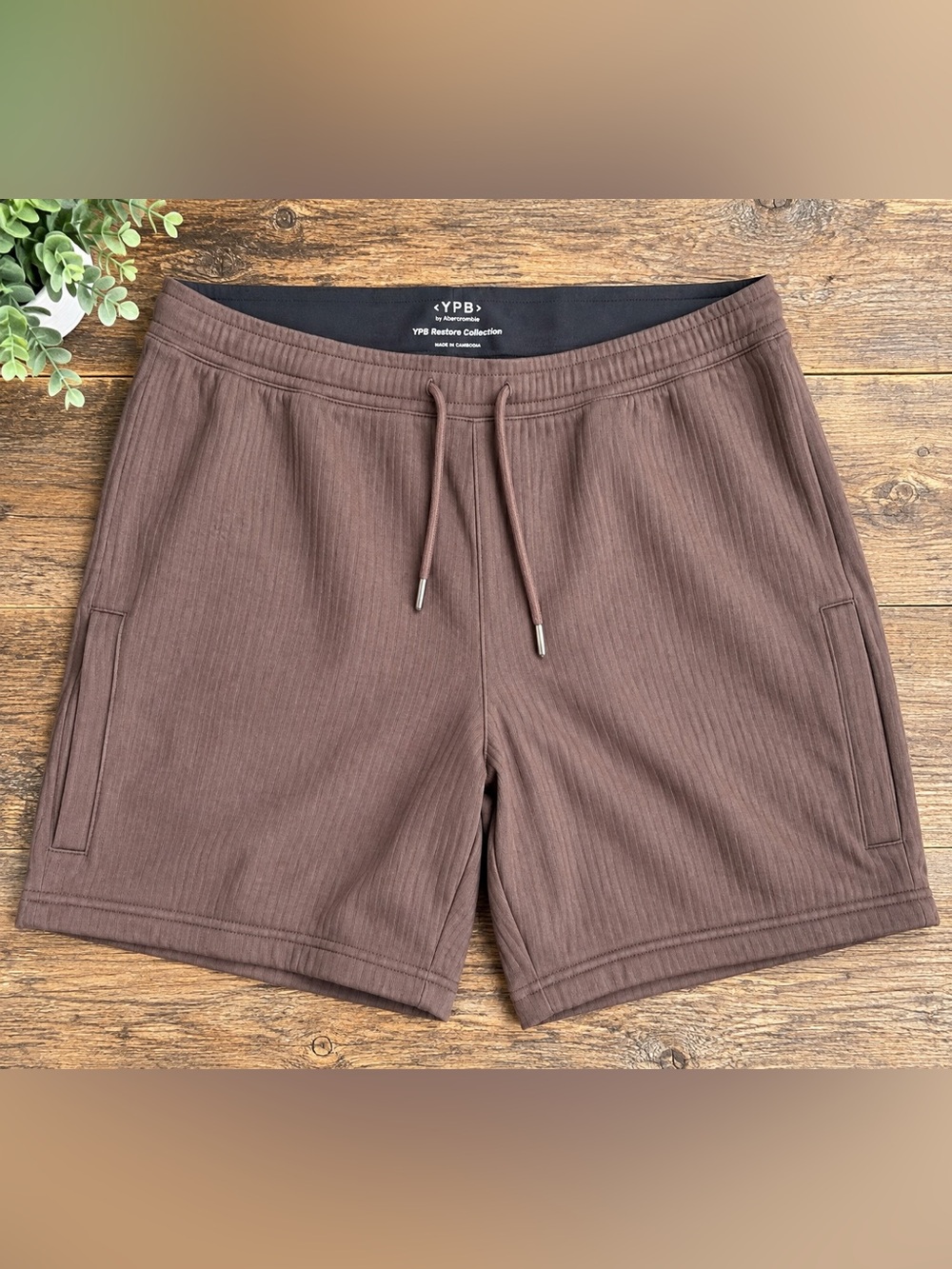 Abercrombie YPB Restore Ribbed Lined Shorts Men’s Brown 7” Athletic
